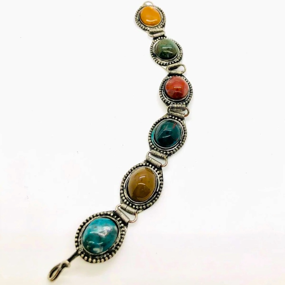 Antique Scottish style multi stone link bracelet
